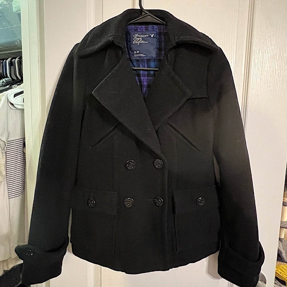 American Eagle Wool Pea Coat black size S